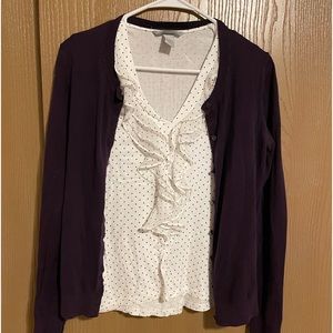Purple Gap Cardigan with Black & White Sleeveless H&M Blouse